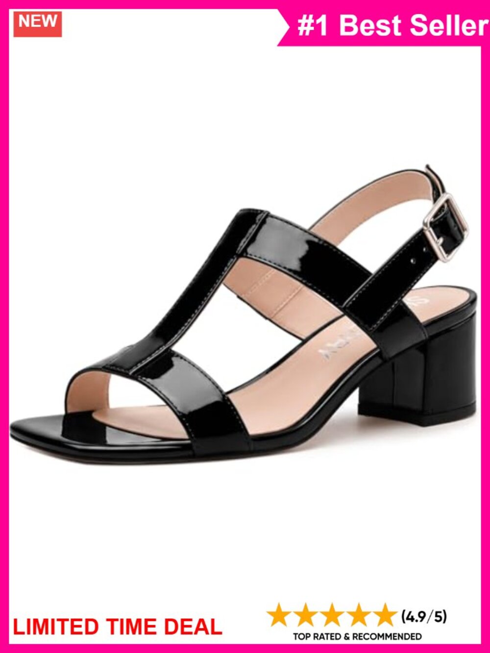 Women's Low Chunky Block Heeled Sandals Square Open Toe Ankle Strap